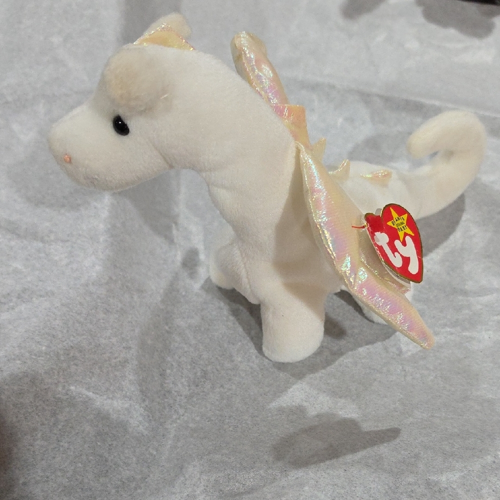 TY Magic Dragon Beanie  Plush with Iridescent Pink-Cream Wings